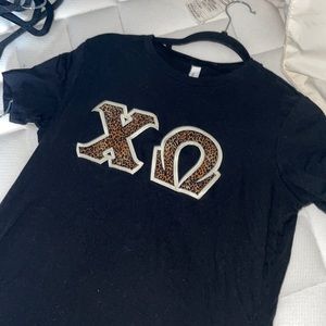 Chi Omega letter stitch t shirt Bella and Canvas